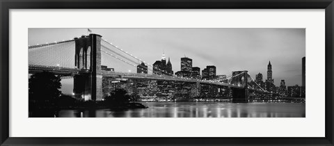 Framed Brooklyn Bridge Across the East River at Dusk Print