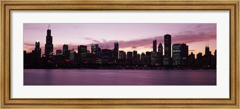 Framed Lake Michigan Slyline with Purple Sky, Chicago, Illinois, USA 2011 Print