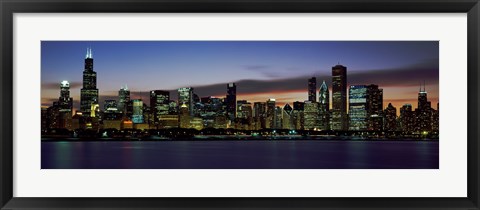 Framed Buildings at the Waterfront, Lake Michigan at Night, Chicago, Illinois, USA 2011 Print