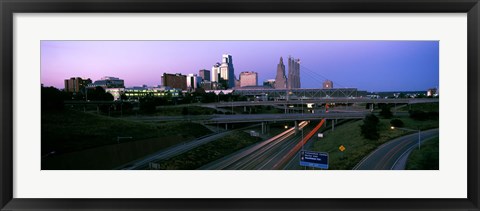 Framed Highway interchange and skyline at sunset, Kansas City, Missouri, USA Print