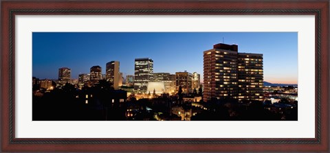 Framed Skyline at dusk, Oakland, California Print