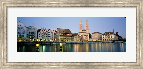 Framed Evening, Cityscape, Zurich, Switzerland Print