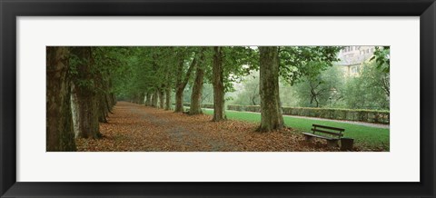 Framed City Park w/ bench in autumn Tubingen Germany Print