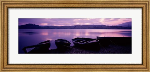Framed Sunset Fishing Boats Loch Awe Scotland Print