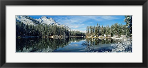 Framed Reflection of trees in a lake, Yellowstone National Park, Wyoming, USA Print