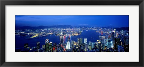 Framed Hong Kong with Bright Blue Night Sky, China Print