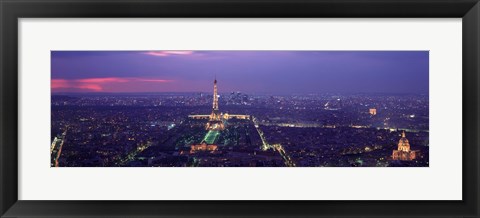 Framed Aerial view of a city at twilight, Eiffel Tower, Paris, Ile-de-France, France Print