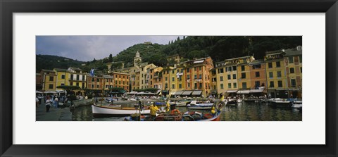 Framed Fishing boats at the harbor, Portofino, Italy Print