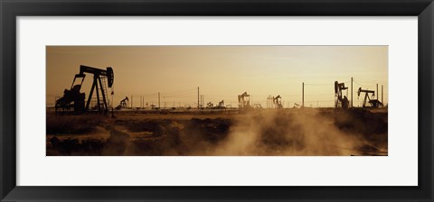 Framed Oil drills in a field, Maricopa, Kern County, California Print