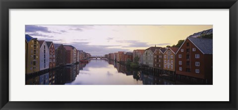 Framed Houses on both sides of a river, Trondheim, Sor-Trondelag, Norway Print