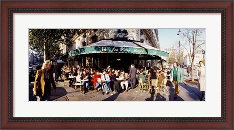 Framed Group of people at a sidewalk cafe, Les Deux Magots, Saint-Germain-Des-Pres Quarter, Paris, France Print
