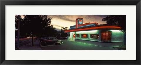 Framed Restaurant lit up at dusk, Route 66, Albuquerque, Bernalillo County, New Mexico, USA Print