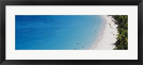 Framed Aerial View Of Tourists On The Beach, Trunk Bay, St. John, US Virgin Islands, West Indies Print