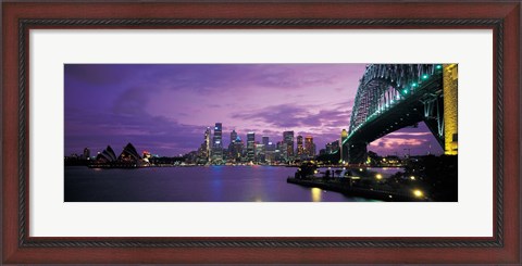 Framed Port Jackson, Sydney Harbor And Bridge Night, Sydney, Australia Print