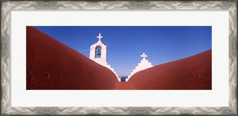 Framed Low angle view of a bell tower of a church, Mykonos, Cyclades Islands, Greece Print