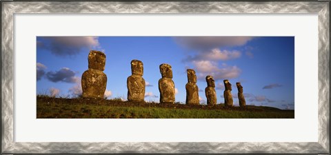 Framed Low angle view of statues in a row, Moai Statue, Easter Island, Chile Print
