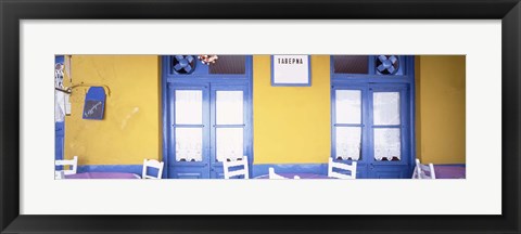 Framed Greece, Hydra, Empty restaurant Print