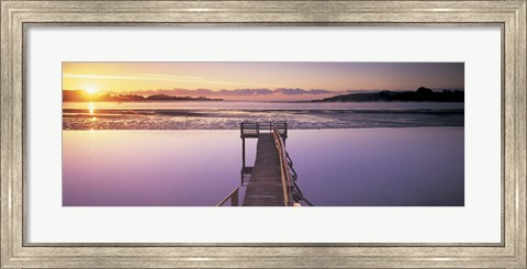 Framed High angle view of a pier on a river, Pounawea, The Catlins, South Island New Zealand, New Zealand Print