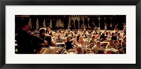 Framed Tourists Listening To A Violinist At A Sidewalk Cafe, Venice, Italy Print