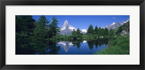 Framed Reflection of a snow covered mountain near a lake, Grindjisee, Matterhorn, Zermatt, Switzerland Print