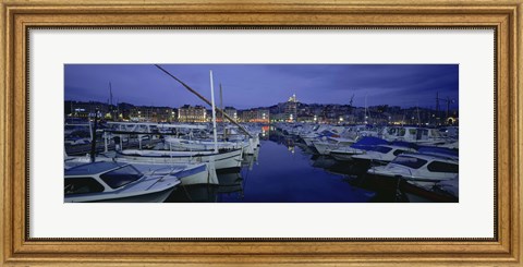 Framed Boats docked at a port, Old Port, Marseille, Bouches-Du-Rhone, Provence-Alpes-Cote Daze, France Print