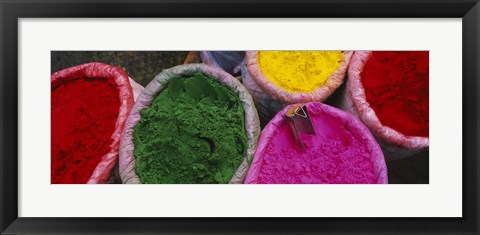 Framed High angle view of various tika powders, Braj, Mathura, Uttar Pradesh, India Print