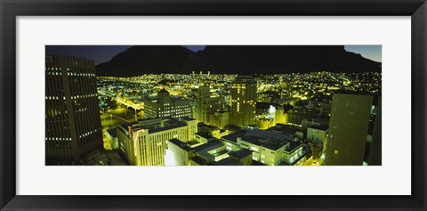 Framed High angle view of a city lit up at night, Cape Town, South Africa Print