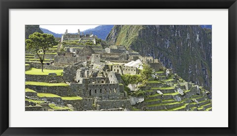 Framed Buildings on a hill, Andes Mountains,Machu Pichu, Peru Print