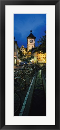 Framed Bicycles parked along a stream near a road, Freiburg, Baden-Wurttemberg, Germany Print