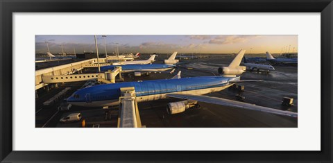 Framed High angle view of airplanes at an airport, Amsterdam Schiphol Airport, Amsterdam, Netherlands Print