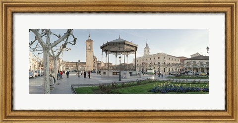 Framed Tourists in front of buildings, Plaza De Cervantes, Alcala De Henares, Madrid, Spain Print