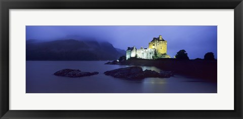 Framed Castle lit up at dusk, Eilean Donan Castle, Loch Duich, Dornie, Highlands Region, Scotland Print