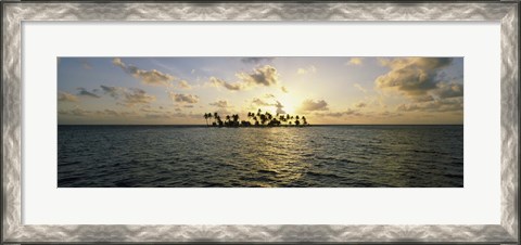 Framed Silhouette of palm trees on an island, Placencia, Laughing Bird Caye, Victoria Channel, Belize Print