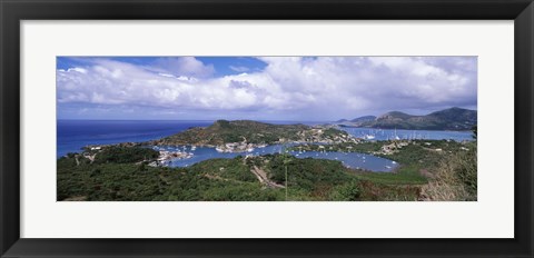 Framed Aerial view of a harbor, English Harbour, Falmouth Bay, Antigua, Antigua and Barbuda Print