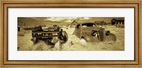 Framed Abandoned car in a ghost town, Bodie Ghost Town, Mono County, California, USA Print