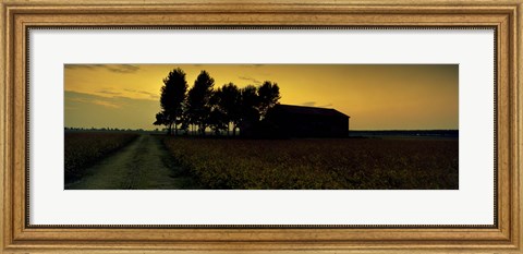 Framed Silhouette of a farmhouse at sunset, Polesine, Veneto, Italy Print