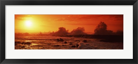 Framed Waves breaking on rocks in the sea, Three Tables, North Shore, Oahu, Hawaii, USA Print