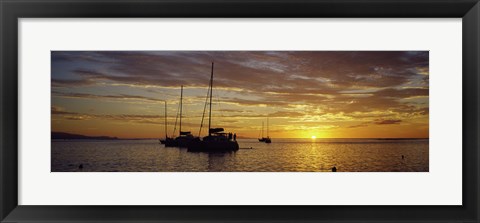 Framed Silhouette of sailboats in the sea at sunset, Tahiti, French Polynesia Print
