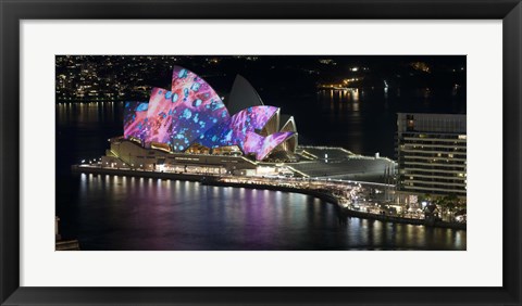 Framed Opera house lit up at night, Sydney Opera House, Sydney, New South Wales, Australia Print