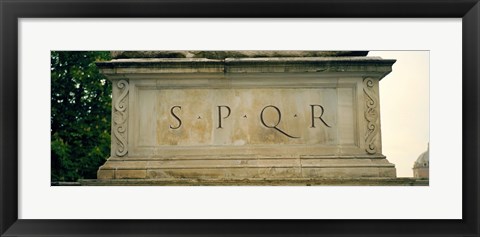 Framed SPQR Text carved on the stone, Piazza Del Campidoglio, Palazzo Senatorio, Rome, Italy Print