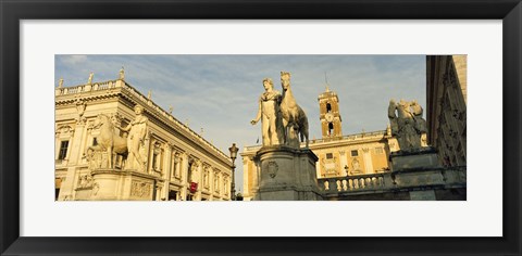 Framed Low angle view of a statues in front of a building, Piazza Del Campidoglio, Palazzo Senatorio, Rome, Italy Print