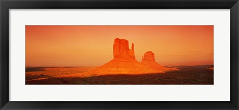 Framed Buttes at sunrise, The Mittens, Monument Valley Tribal Park, Monument Valley, Utah, USA Print