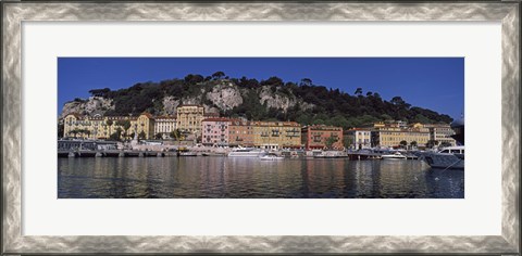 Framed Boats docked at a port, English Promenade, Nice, Alpes-Maritimes, Provence-Alpes-Cote d&#39;Azur, France Print