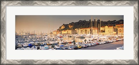Framed Port of Nice lined by old houses and filled with new yachts, Nice, Alpes-Maritimes, Provence-Alpes-Cote d&#39;Azur, France Print