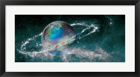 Framed Earth in star field Print