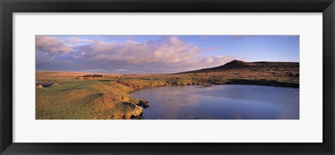 Framed Pond and warm evening light at Sharpitor, Dartmoor, Devon, England Print