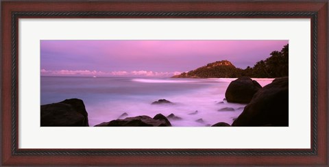 Framed Sunset over main beach on North Island, Seychelles Print