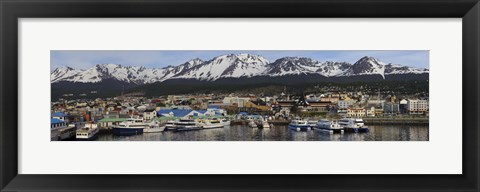 Framed Boats at a harbor, Ushuaia, Tierra Del Fuego, Patagonia, Argentina Print