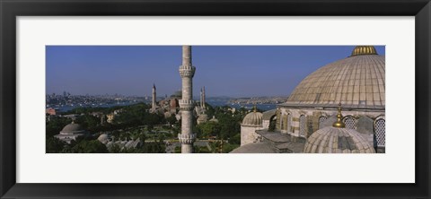 Framed View of a mosque, St. Sophia, Hagia Sophia, Mosque of Sultan Ahmet I, Blue Mosque, Sultanahmet District, Istanbul, Turkey Print
