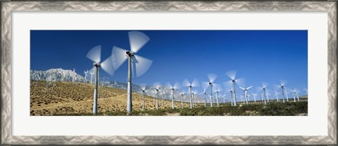 Framed Wind turbines spinning in a field, Palm Springs, California, USA Print
